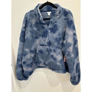Flirtitude Active Women's 2XL Blue Tie-Dye Sherpa Fleece Pullover